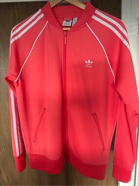 Women’s Large Adidas Coral Pink Trefoil Zip Track Jacket like New